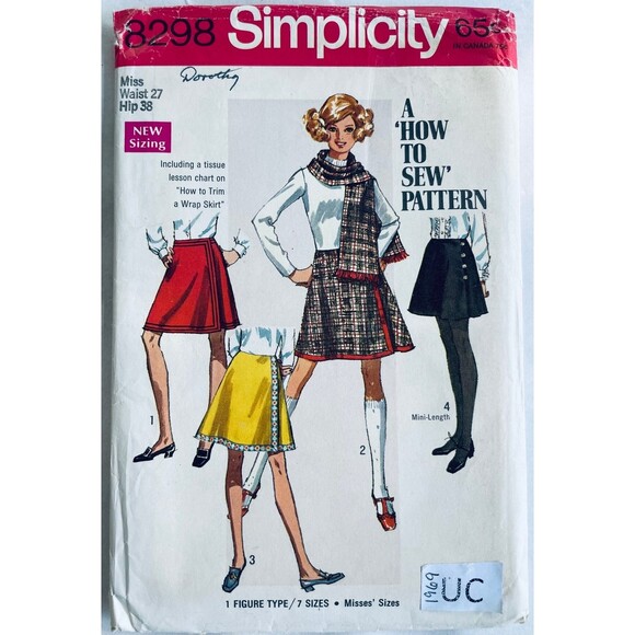 OOP Vintage 60s Wrap Mini Skirt Shawl Simplicity 8298 Sewing Pattern W27 UNCUT - Picture 1 of 3